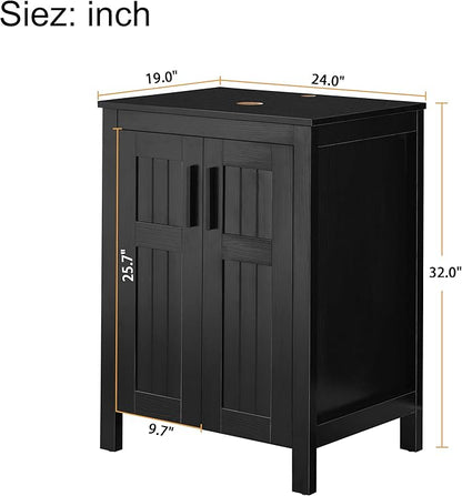 UEV Black 24" Bathroom Vanity Without Sink,Modern Freestanding Sink Cabinet,Stylish Bathroom Vanity Cabinet,Grooved Double Doors,Metal Handles