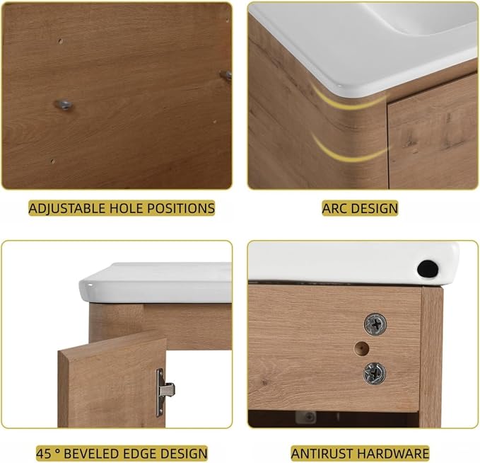 40" Bathroom Vanity with Ceramic Sink, Freestanding Bathroom Vanity with 2-Soft-Close Door, Soft-Closing Hinges & Hidden Handles for Home, Farmhouse, Easy to Clean Design, Imitative Oak