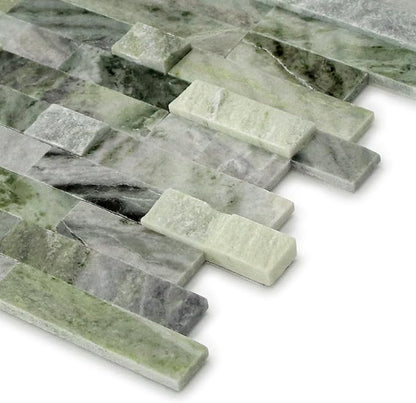 SUNWINGS 5-Sheet Peel and Stick Mosaic Natural 3D Stone Self Adhesive Marble Tiles, 11.5" x 10.7" Stick on Backsplash for Kitchen Bathroom Fireplace Vanity, Emerald Green
