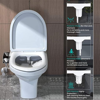 Self-Cleaning Non-Electric Dual Nozzle Bidet Attachment for Toilet Seat Jet Spray for Toilet Bathroom Bidet Toilet Sprayer, Adjustable Water Pressure, Rear and Feminine Wash