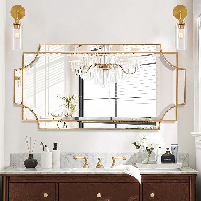 Gold Mirror for Wall, 24"x48" Large Decorative Mirrors for Wall Decor, Polished Bevelled Full Length Long Mirror for Living Room, Bathroom, Bedroom, Entryway