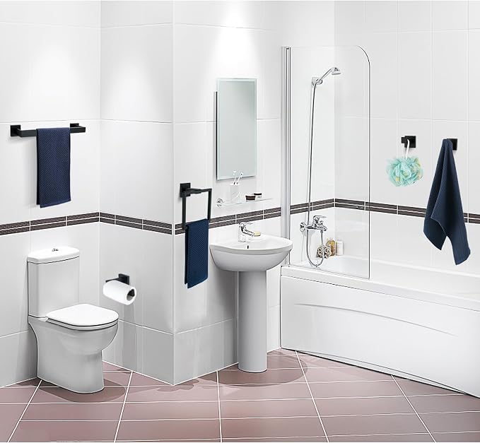 10 Pieces Bathroom Hardware Accessories Set Black, Bathroom Towel Rack Set SUS304 Stainless Steel, Square Bath Towel bar Set Heavy Duty, Wall Mounted