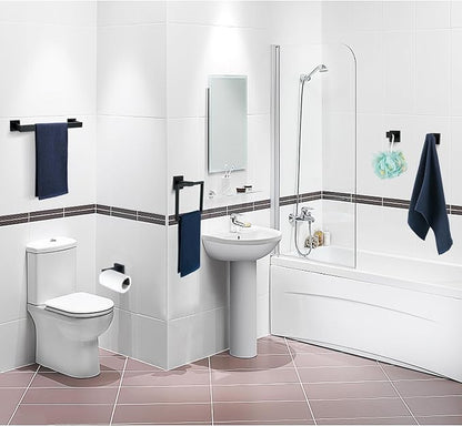 5 Pieces Bathroom Hardware Accessories Set Matte Black, 16Inch Square Towel Racks Set for Bathroom, SUS304 Stainless Steel Towel Bar Set, Bath Accessories Sets Wall Mounted