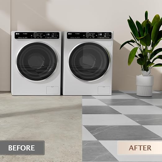 Peel and Stick Floor Tile, 20 PCS 12" x 12" Checkered Waterproof Marble Texture Luxury Vinyl Tiles, Easy DIY Self Adhesive Vinyl Flooring for Bathroom, Kitchen, Living Room, Dark Gray/White