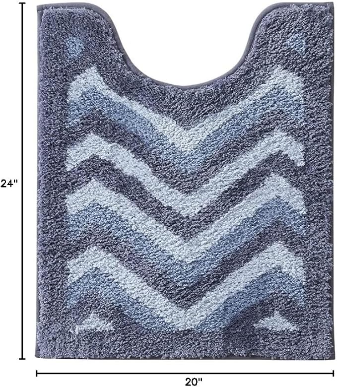Hearth & Harbor Bathroom Rugs, Shaggy Plush Bath Mat, Ultra Soft Non Slip Backing Rubber, Chevron Design Bath Rug, Blue/Grey, 20 x 24 Inch