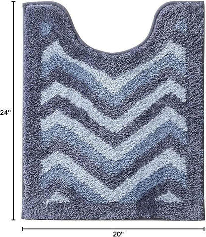 Hearth & Harbor Bathroom Rugs, Shaggy Plush Bath Mat, Ultra Soft Non Slip Backing Rubber, Chevron Design Bath Rug, Blue/Grey, 20 x 24 Inch