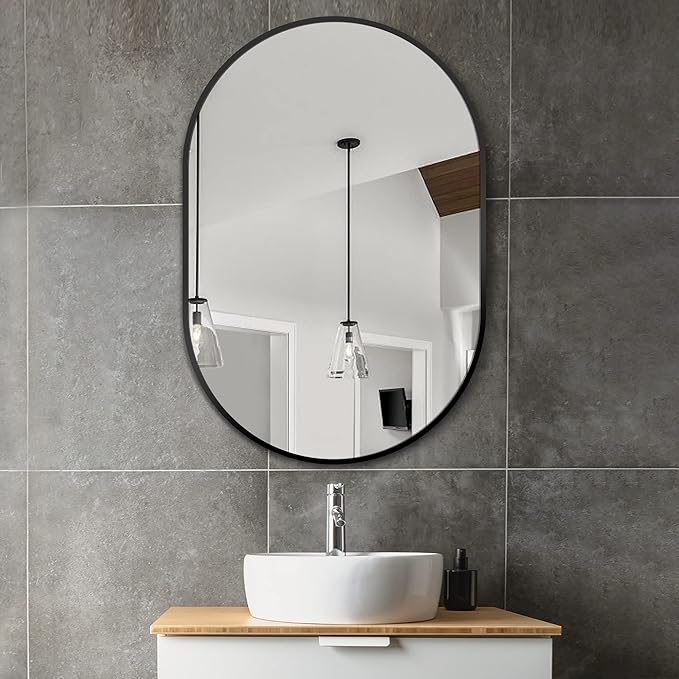 36x24 Black Oval Bathroom Mirror for Over Sink, Aluminum Frame | HD Reflection No Distortion, Aluminum Frame, Mounting Hardware for Vertical or Horizontal Mount