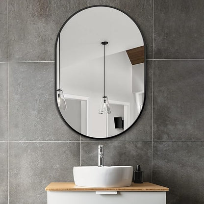 36x24 Black Oval Bathroom Mirror for Over Sink, Aluminum Frame | HD Reflection No Distortion, Aluminum Frame, Mounting Hardware for Vertical or Horizontal Mount