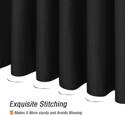 Small Stall Black Fabric Shower Curtain, 36 x 72 | Narrow Half Cloth-Textured Shower Curtain for Bathroom, Water Repellent, Machine Washable