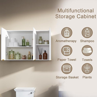 ChooChoo Bathroom Wall Cabinet, Laundry Room Cabinet with 3 Fluted Doors | Kitchen Storage Cupboard Cabinet with Adjustable Shelf, Fluted Wall-Mounted Medicine Cabinet for Kitchen, Garage, White