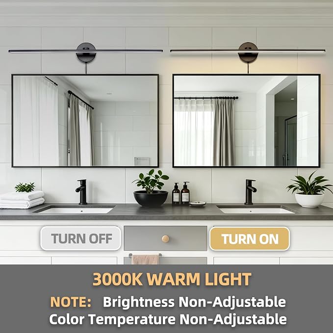 32" Plug in Bathroom Light Fixtures,Vanity Lights Bar,Picture Light | Modern Black,Non-Dimmable,3000K,with Switch,Long,Piano lamp,LED,Over Mirror,Wall Lights,for Bedroom/Art/Poster/Cabinet