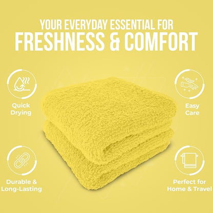 DAN RIVER 24 Pack Cotton Wash Cloths Set for Showering [12x12] Yellow | Lighter Weight, Quick to Dry, Super Soft & Absorbent Face Towels, Hotel Quality, Perfect for Bathroom, Gym, Spa