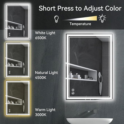 24 x 32” LED Mirror for Bathroom with Lights Anti-Fogging Dimmable 3 Colors LED Bathroom Mirror with Lights Memory Function Smart Mirror Touch Sensor Square Wall Mounted
