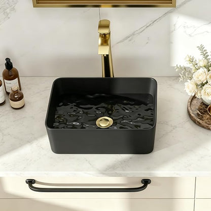 Matte Black Vessel Sink 16x12 inch Bathroom Sink | Rectangle Ceramic Porcelain Stain Resistant Vanity Basin for Bathroom & Powder Room