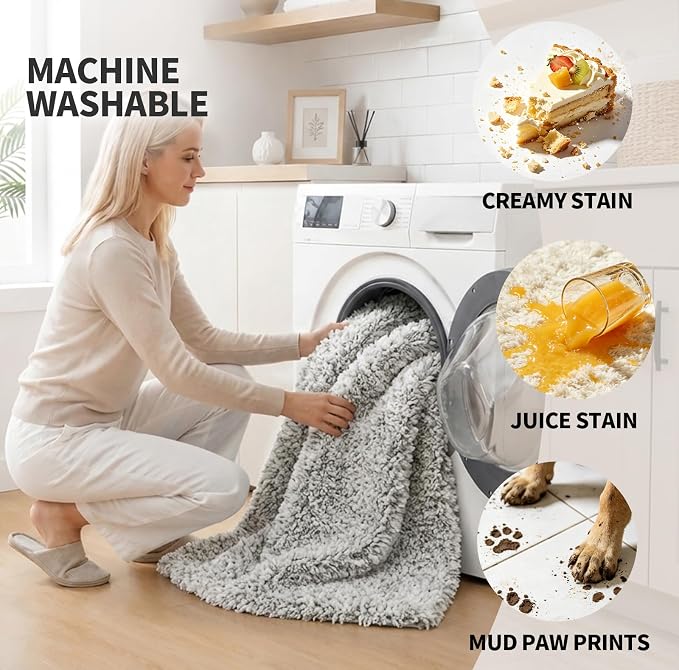 ILANGO Grey and White Toilet Rugs U Shaped 22" × 24" Non Slip & Super Absorbent Extra Thick Soft, Washable Bath Mats for Bathroom Floor, Microfiber Plush Shaggy Contour Bath Rugs for Toilet,Dry Quick