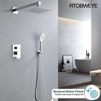 8 Inch Shower Faucet Set, Rainfall Shower System with High Pressure Handheld Shower Head, Bathroom Mixer Wall Mounted Shower Faucet Rough-in Valve and Trim Kit, Polish Chrome, with 3-Setting
