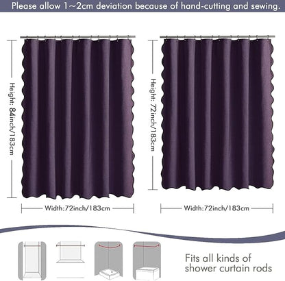 MIULEE Purple Scalloped Linen Shower Curtain 72x72 Inches | Linen Textured, Waterproof, Washable, 12 Metal Hooks, Heavy Duty Cloth, Black Border, Shower Curtain for Bathroom Bathtub
