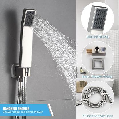 Modern Shower Faucet with 10 Inch Rain Shower head Shower System and Handheld Shower Combo,2-Function Shower Fixtures Included Shower Trim Kit (Brush Nickel)