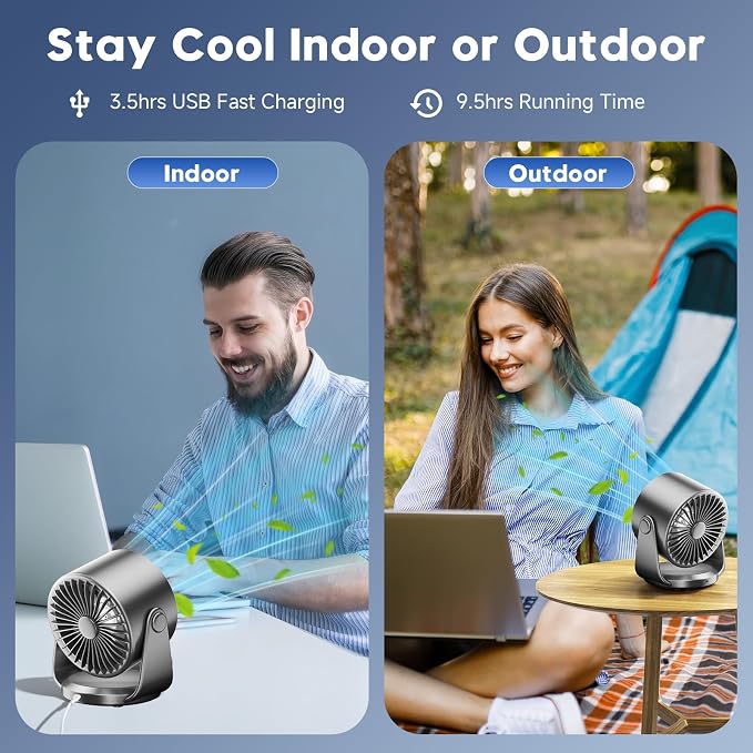 YOSHENMO Desk Fan, Turbo Table Fan for Bedroom, 100-Speed Digital Display, Low Noise, 105° Adjustable Tilt, 7.5-inch, Rechargeable Battery, Wall-Mouted Design for Home, Office, Travel Dark Black