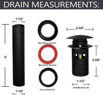 Westbrass D410A-1-62 Mushroom Style Pop-Up Stopper Drain for Vessel/Bowl Sinks with No Overflow, Matte Black