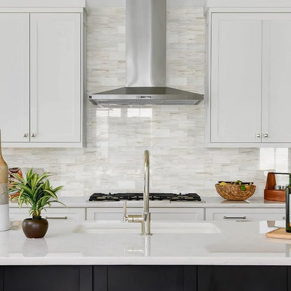 Vamos Tile 4-Piece Glossy Wooden Marble Grain Peel & Stick Backsplash Tile | 3''x6'' PVC Subway Tile with White Grout, Stick on Backsplash for Kitchen/Bathroom/Fireplace/Laundry/Camper