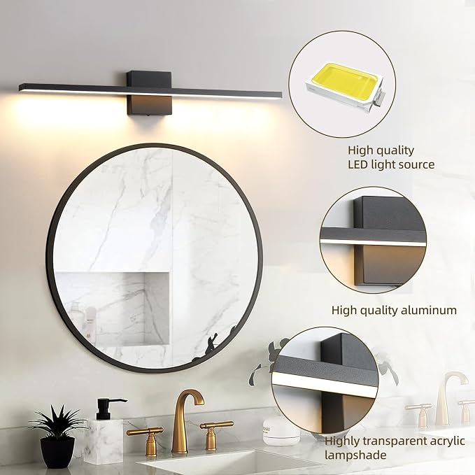 Bathroom Light Fixtures Over Mirror, 32 Inch Black Bathroom Vanity Light, LED Modern Wall Sconce 3000K Bar Vanity Lights for Restroom