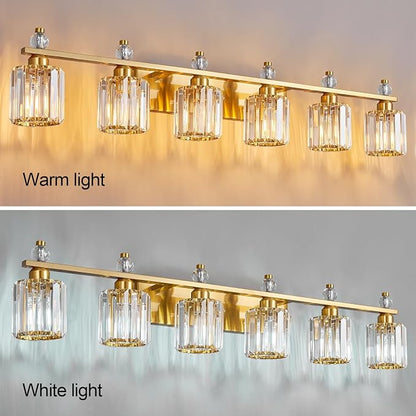 Bathroom Vanity Lights 6-Light Gold Modern Crystal Vanity Light Fixtures Over Mirror Crystal Bathroom Vanity Lighting Fixtures
