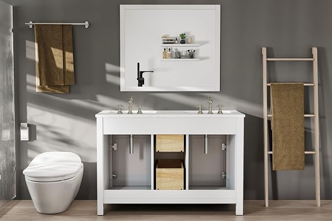 Artemis 48 in. White Double Sink Bath Vanity with Engineered Top and Undermount Porcelain Sinks