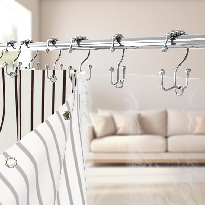 3 in 1 Shower Curtain Set, Boho Mid Century Modern | Polyester Bath Curtain with Magnetic PEVA Liner and 12 Double Sided Stainless Steel Hooks 72x72 Inches