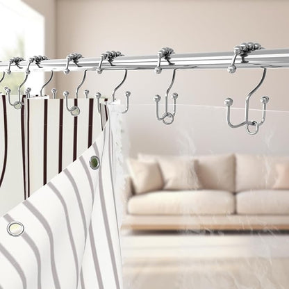 3 in 1 Shower Curtain Set, Boho Mid Century Modern | Polyester Bath Curtain with Magnetic PEVA Liner and 12 Double Sided Stainless Steel Hooks 72x72 Inches