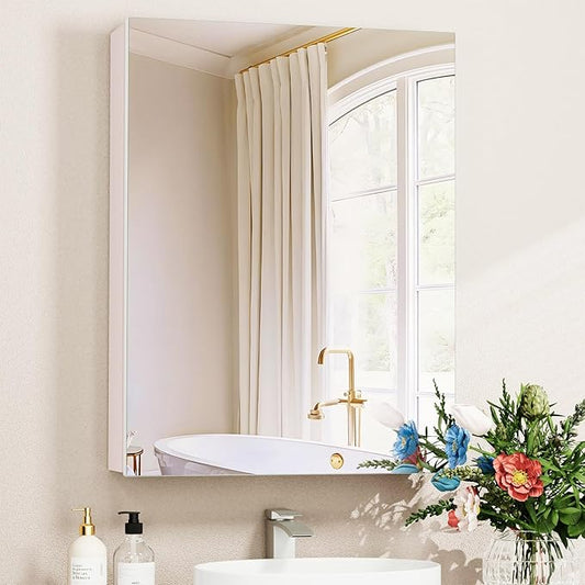 24 x 32 Medicine Cabinet Mirror, Mount or Recessed Bathroom Mirror with Storage, Aluminum Framed Medicine Cabinet with Adjustable Shelves for Bathroom Vanity Modern Farmhouse
