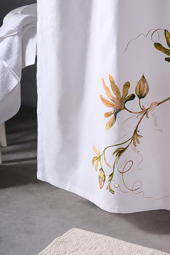 Maison d' Hermine Shower Curtain 100% Cotton One Panel 70"x72" Washable Fabric Shower Curtains for Bathroom, Easy Hanging with 12 Button Holes - Home Hotel Spa Easter Gifts (Passion - White)