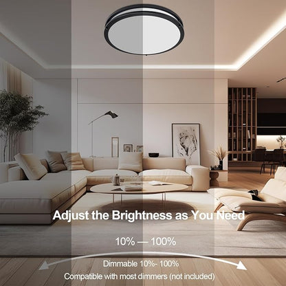 16inch LED Flush Mount Ceiling Light Fixture Dimmable Matte Black, Easy Install LED Ceiling Lamp Fixture Without Flicker, Super Bright 48W 4800LM 5CCT Warm to White Light 3000K to 6000K 2-Pack