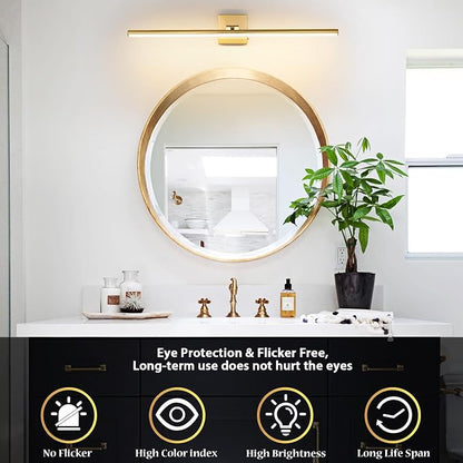 LED Bathroom Vanity Light, Modern Bathroom Light Fixture Over Mirror (3000K/4000K/6000K, Dimmable), Vanity Light Bar with Angle Adjustable, 32 Inch, Brass