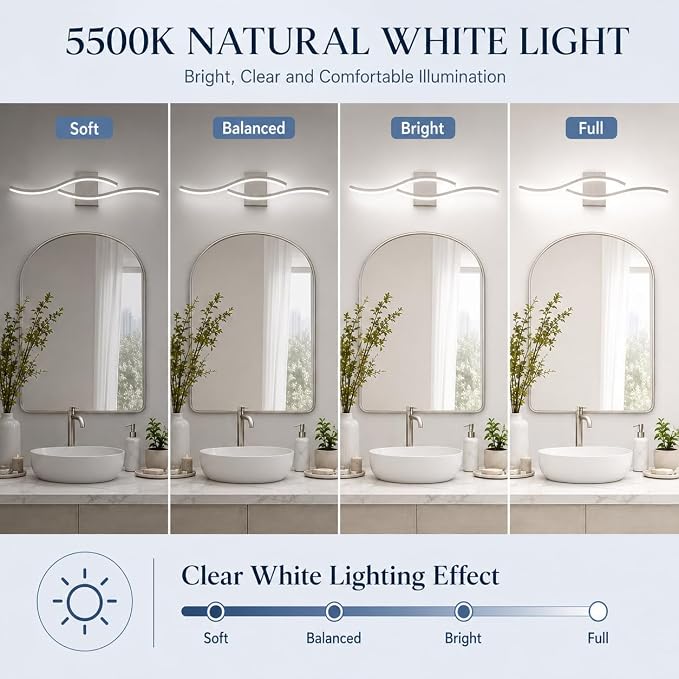 Modern Vanity Lights Dimmable Bathroom Light Fixtures Over Mirror Bathroom LED Vanity Light for Bathroom Living Room (Brushed Nickel,39.37Inch,5500K)