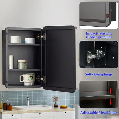 20" x 26" Bathroom Medicine Cabinet with Mirror Door, Brushed Nickel Stainless Steel Frame, Recessed or Surface Mounted,Storage Cabinet with Adjustable Metal Shelves,Upgraded Version