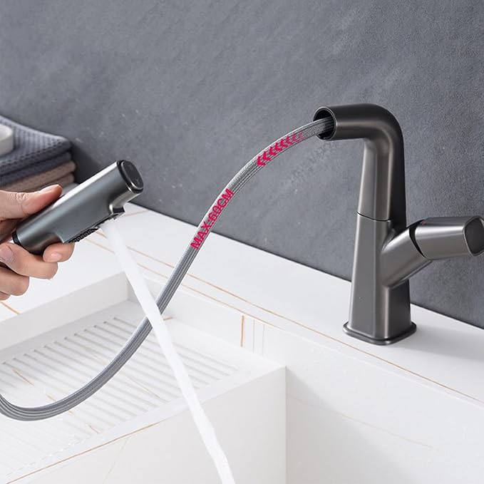 Modern Brushed Gold Bathroom Faucet for Sink Single Handle Lavatory Faucet with Pull and Lift Design Stylish Vanity Faucet for 1 Hole Bathroom Sink，Grey