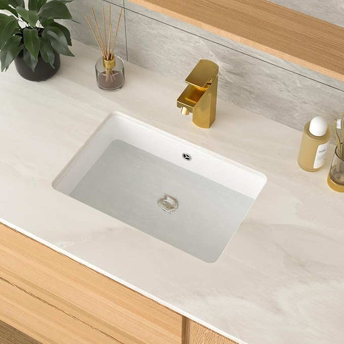 18 Inch Undermount Bathroom Sink 18.25"x12.4" White Rectangle Porcelain Ceramic Vanity Sink with Overflow, Under Counter Lavatory Basin
