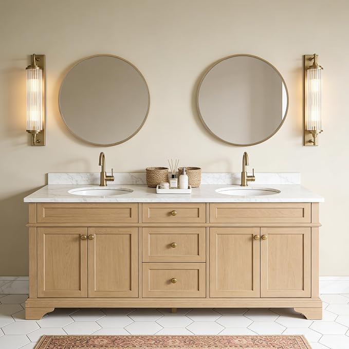 Round Wood Mirror 24 inch Circle Wall Mirror for Bathroom Round Wall Mirror for Wall Decor, Vanity, Entryway Living Room (Natural)