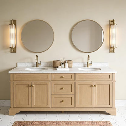 Round Wood Mirror 24 inch Circle Wall Mirror for Bathroom Round Wall Mirror for Wall Decor, Vanity, Entryway Living Room (Natural)