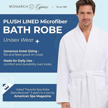 MONARCH Unisex Plush Lined Microfiber Bath Robe - Soft Shell with Polyester Lining, Resort-Grade Hotel & Spa Robe with Pocket