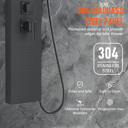 FUZ Shower Panel Tower System, Stainless Steel 5 IN 1 Shower Panel System with LED Fancy Rain Shower Head and Handheld, Adujstable Rainfall Massage Body Jets and Tub Spout, Matte Black Shower Tower