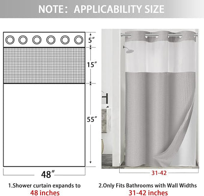No Hook Shower Curtain and Liner Set,Light Grey Hotel Waffle Shower Curtain with Liner 75" L x 48" W