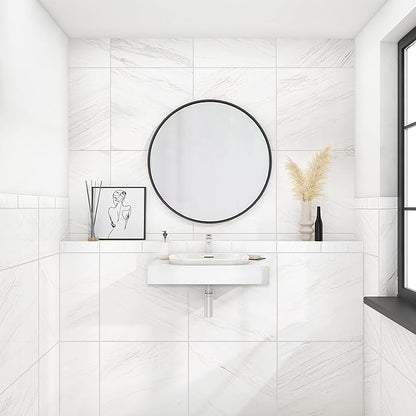 Daltile Perpetuo 24" x 24" Marble Look Porcelain Floor Tile in Polished Timeless White for Kitchen, Bathroom, Living Room Floors | (4 PC Per Carton) (15.2 SQFT Per Carton)