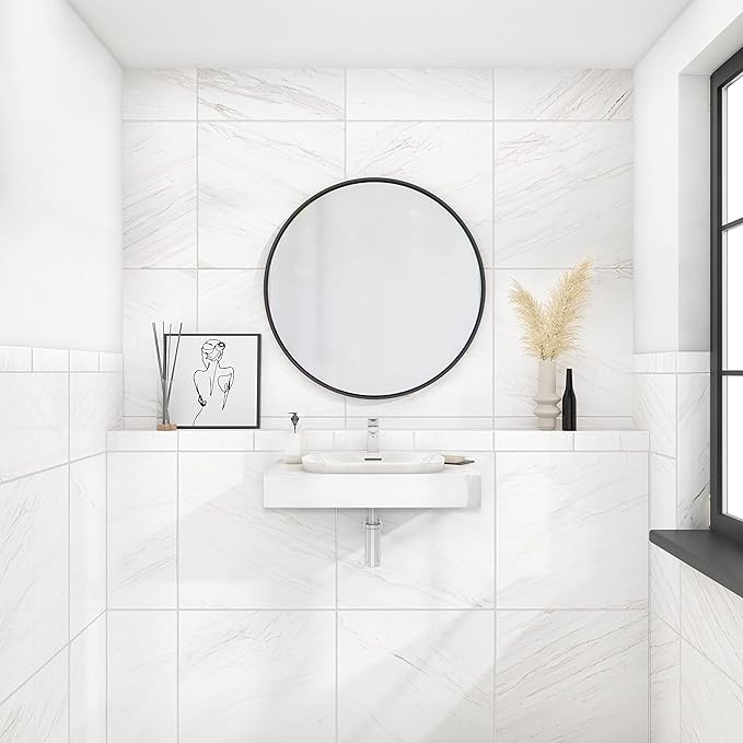 Daltile Perpetuo 24" x 24" Marble Look Porcelain Floor Tile in Polished Timeless White for Kitchen, Bathroom, Living Room Floors | (4 PC Per Carton) (15.2 SQFT Per Carton)