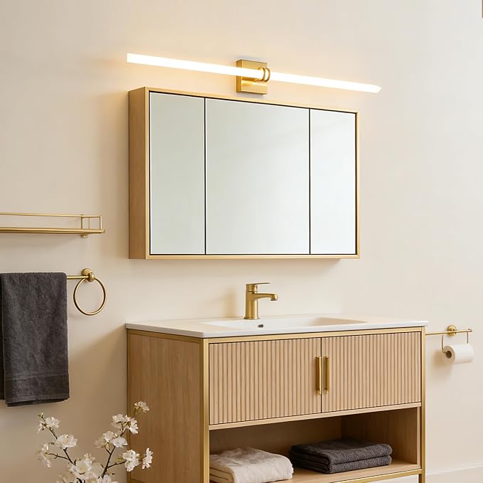 Gold Bathroom Light Fixture LED Vanity Light 45.3" 5CCT Wall Sconce | LED Dimmable Wall Light Modern 360° Lighting, 42W Hardwired Vanity Light for Bathroom Mirror, Flicker-Free Easy Install