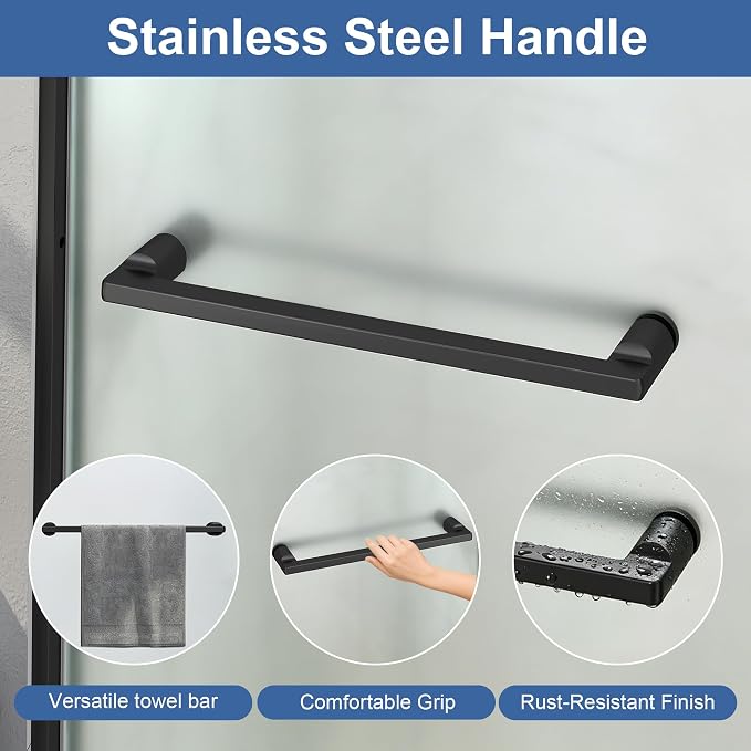 36-42" W x 72" H Frosted Pivot Shower Glass Door Matte Black | 1/4"(6mm) SGCC Tempered Glass with Explosion-Proof Film &Nano Coating,Customizable Width