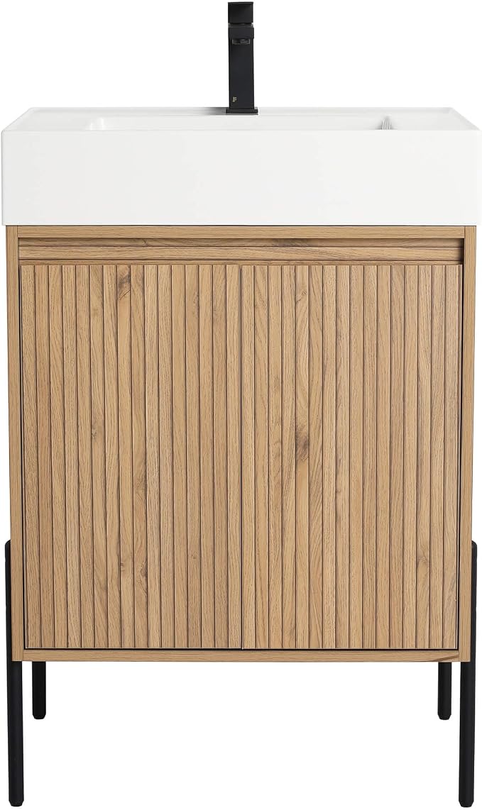 Crownpoint 24 Inch Bathroom Vanity with Sink, White Sink, Bright Oak Finish, Full Assembly Required, Elegant Bathroom Vanities for Modern Homes