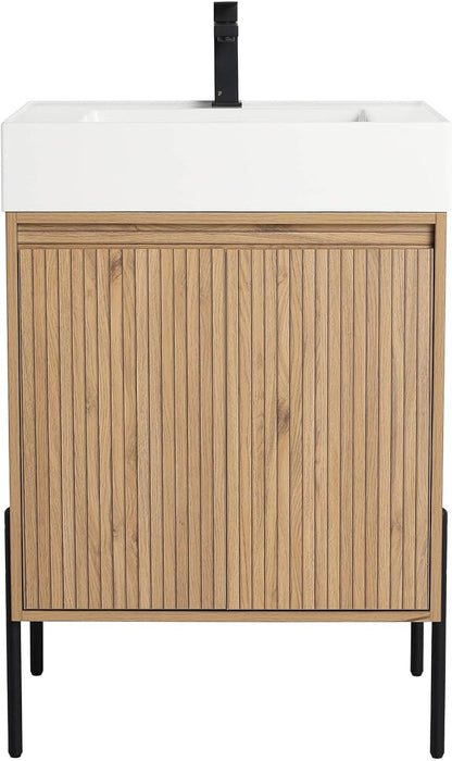 Crownpoint 24 Inch Bathroom Vanity with Sink, White Sink, Bright Oak Finish, Full Assembly Required, Elegant Bathroom Vanities for Modern Homes