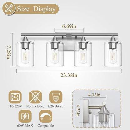 4-Light Bathroom Light Fixtures,Brushed Nickel Vanity Lighting Fixtures,Modern Wall Lighting Sconces for Mirror Bedroom Living Room Vanity Table Hallway